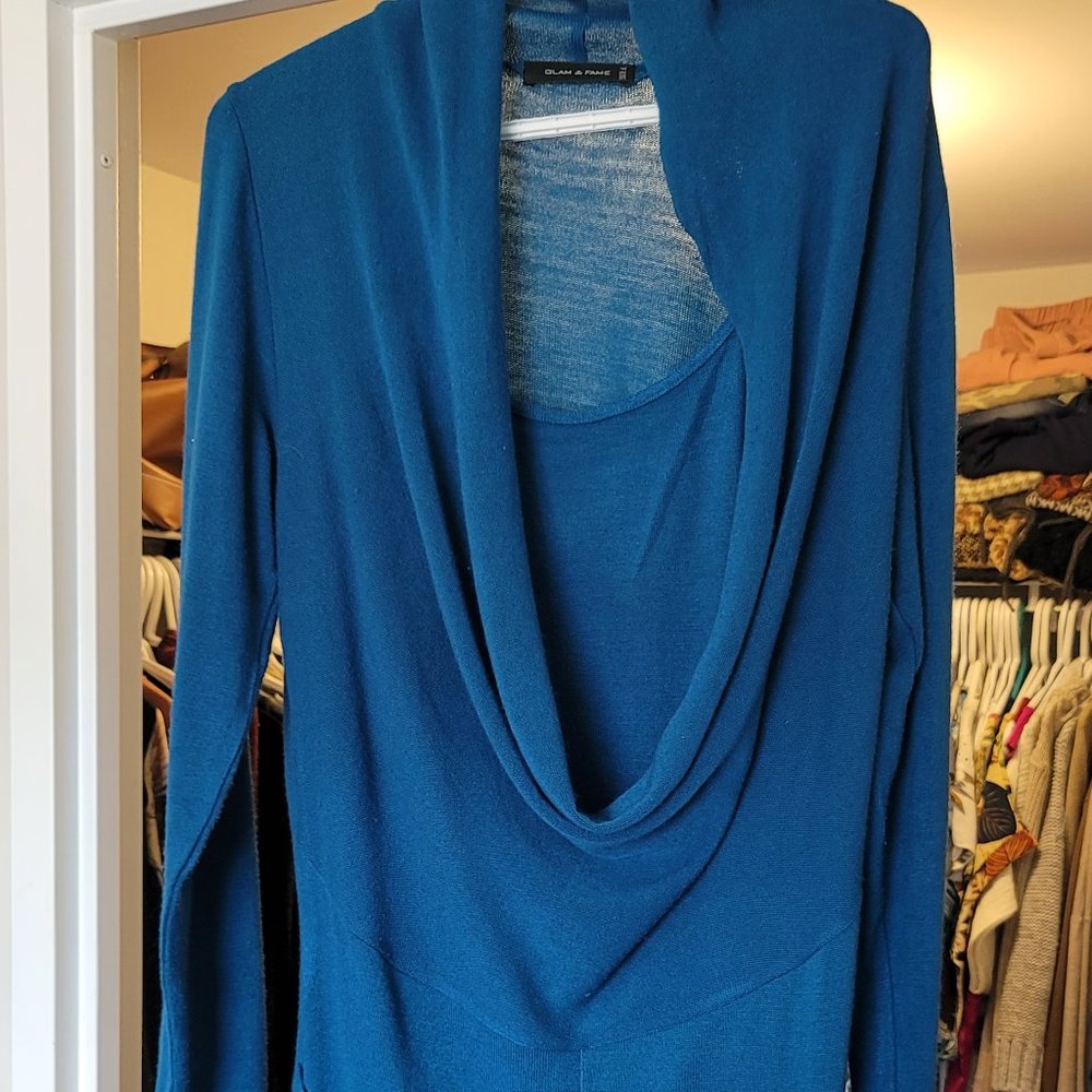 Blue cowl neck sweater